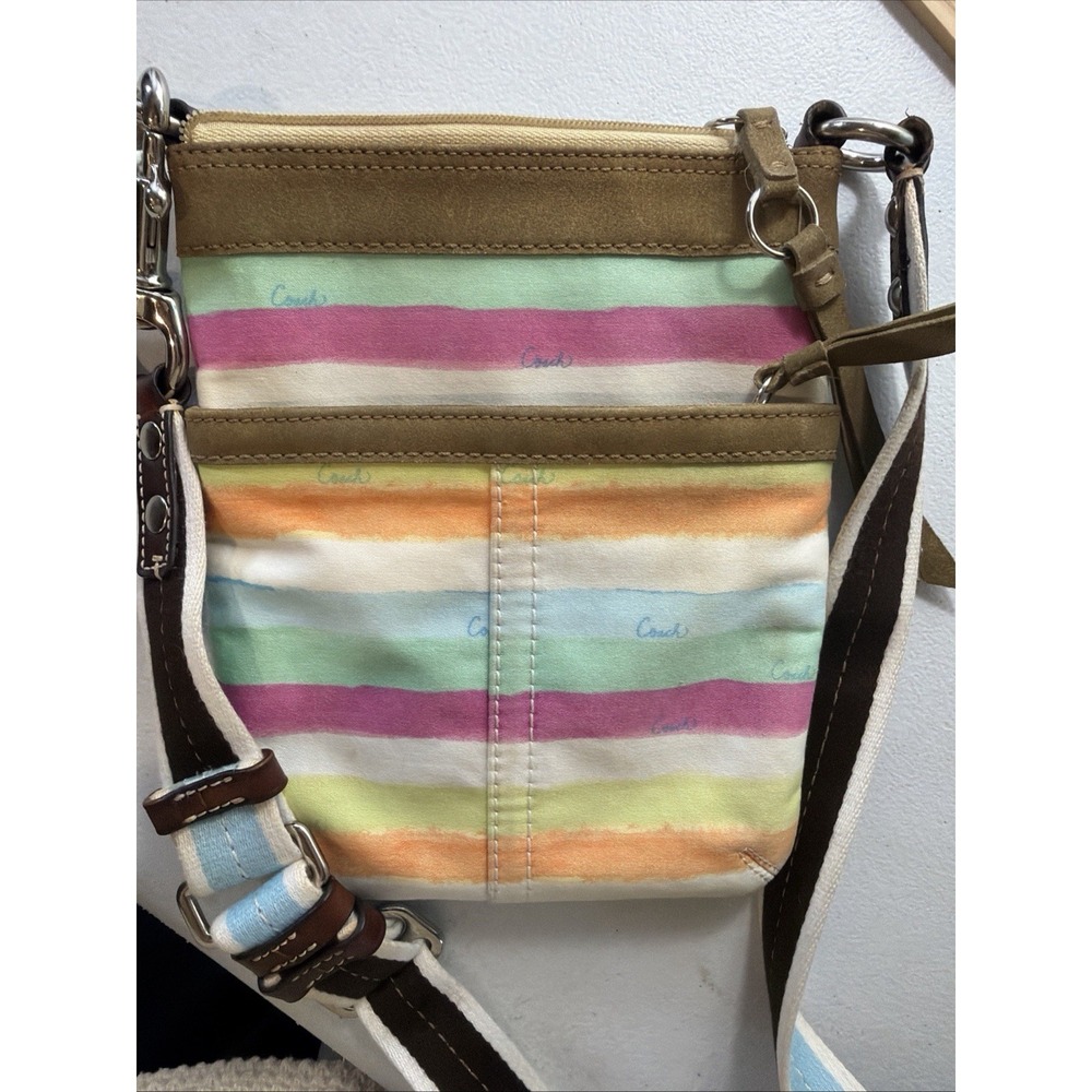 Coach Hampton Watercolor Striped Crossbody Bag Multicolor Canvas Suede F10718 - Picture 11 of 12